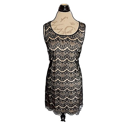 #ad Kensie Black Dress Size 10 Womens Lace Sleeveless Shift Beige Elegant Cocktail $28.25