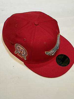 #ad Los Angeles Angels New Era 59fifty Red Hat Cap 50th Anniversary Patch Size 7 3 4 $33.49