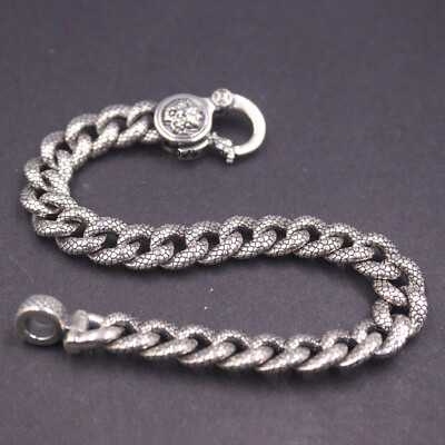 #ad Pure 925 Sterling Silver Men#x27;s Bracelet 9mm Dragon Curb Link Chain 7.48inch $89.75