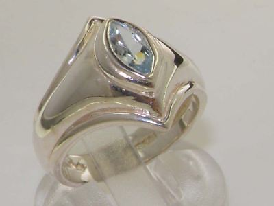 #ad Made amp; Hallmarked in England Solid Sterling Silver Natural Aquamarine Band Ring GBP 109.00