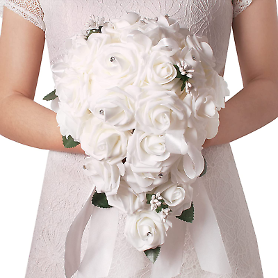 #ad Wedding Bouquet for Bride 12 Inch White Bridal Bouquet Holder Flowers Artifici $52.02