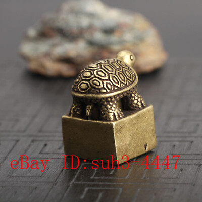 #ad Chinese Handmade Copper Brass Tortoise Seal Fengshui Statue Ornament $8.00