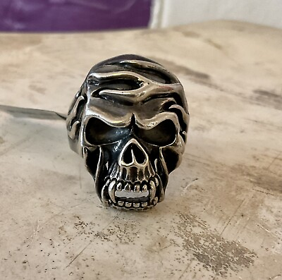 #ad Men’s Size Sterling Silver Skull With Vampire Teeth Ring Size 13 Biker Goth $72.24