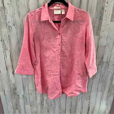 #ad Chicos Pink 100% Linen Button Front No Iron Shirt $19.75