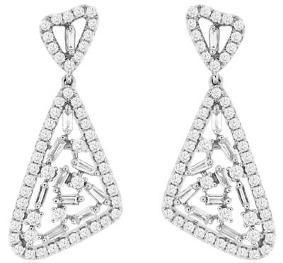 #ad 1.23CT DIAMOND 14K WHITE GOLD 3D CLUSTER TRIANGULAR HEART SHAPE HANGING EARRINGS $3480.17