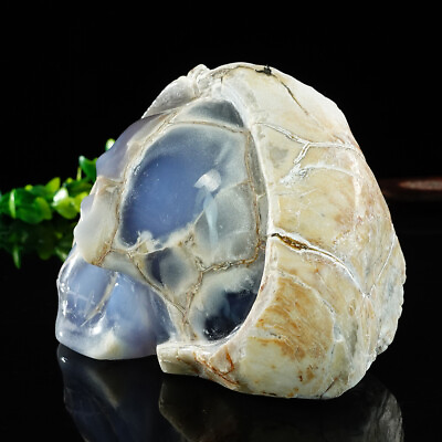 #ad 4 Inch Blue Chalcedony Rough Stone Carved Realistic Skull Reiki Healing Crystal $184.92