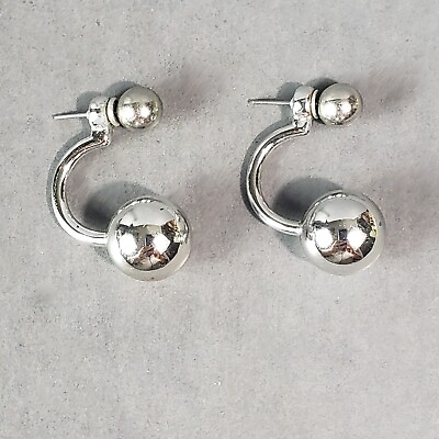 #ad Dangle Ball Earrings Silver Tone Retro Mid Century Modernist Boho Pierced 1quot; $5.99