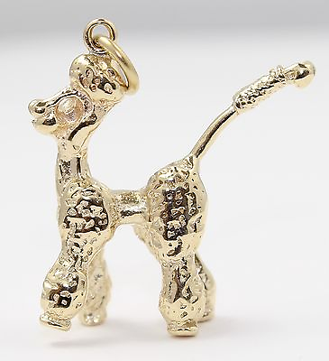 #ad 14k Yellow Gold Poodle Dog 3 D Necklace Pendant $492.99