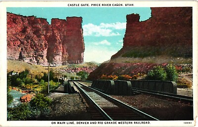 #ad Castle Gate D amp; RGWRR Route Price River Canon UT White Border Postcard c1920 $4.86