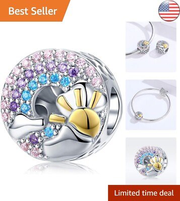 #ad 925 Sterling Silver Sparkling Sunshine Rainbow Charm Pandora Bracelet Gift $37.97