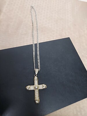 #ad Silver Cross With Diamond Pendant And Chain $49.99