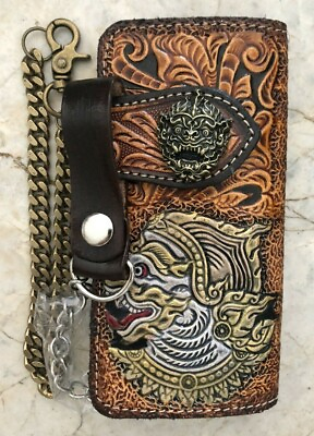 #ad Giant Carved Wallet Hendmade Cowboy Wallet Mens Bifold Wallet Chain Gift 158 $49.99