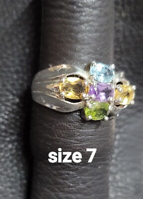 #ad OVAL CUT AMETHYST CITRINE PERIDOT AND TOPAZ STERLING SILVER RING $24.50