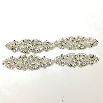#ad 377 Exquisite Wedding Rhinestone Chrystal Silver Appliqué 4” long each $8.00