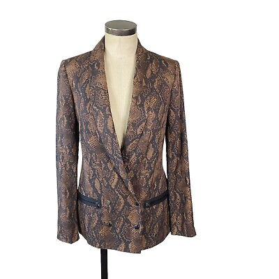#ad Paige Karissa Snake Print Double Breasted Blazer Jacket XS Brown Reptile 2250F83 $65.00