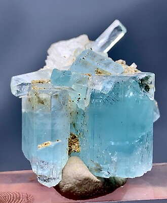 #ad 151 CT Aquamarine Crystal Cluster With Feldspar Specimen From Shigar Pakistan $899.99