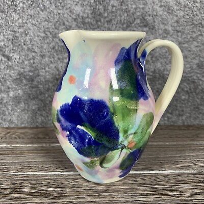 #ad Handmade Made Painted Ceramic Creamer Milk Pitcher Floral $17.99