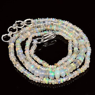 #ad 26 Ct. Natural White Ethiopian Opal Rondelle Smooth Beads Necklace 17 18quot; A 4802 $21.75