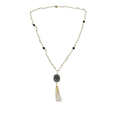 #ad Joya Goldtone Labradorite Onyx and Pearl Tassel Necklace $31.82