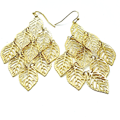 #ad Cutout Leaf Chandelier Earrings Gold Tone Pierced Nature Garden Trees Flowers $14.99