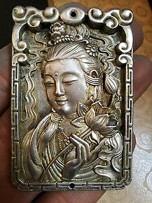 #ad China Tibet silver Amulet Pendant Guanyin $9.18