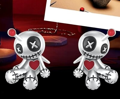 #ad Voodoo Doll Stud Earrings Silver Red Witchcraft Gothic Earrings $8.99