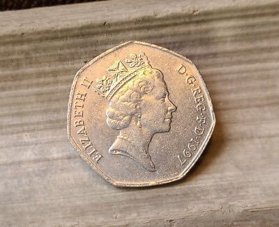 #ad 1997 Queen Elizabeth II D.G.REG.F.D 50 Fifty Pence UK Coin VERY NICE #2 $7.50