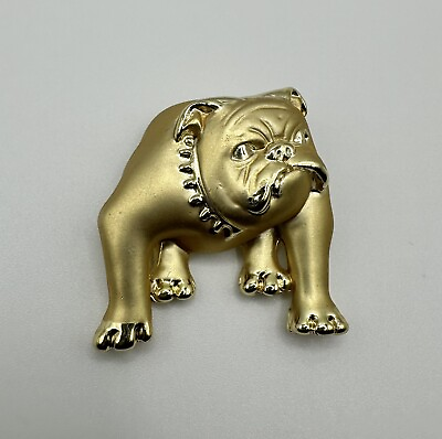 #ad Vintage Gold Tone AJC Angry Bulldog Brooch 1.5quot; Rare $20.00