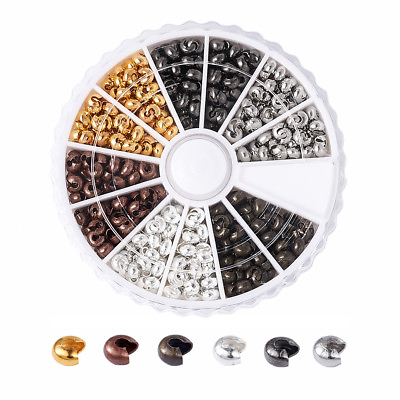 #ad 590pcs Box Iron Crimp Bead Covers 6 Color Smooth Half Round Nickle Free Tips 3mm $8.20