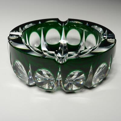 #ad St Louis France Ambassadeur Green Clear Cut Crystal Ashtray Large 7quot; $467.50