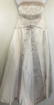 #ad VTG Y2K Cream Satin Beaded Strapless Corset Back Princess Wedding Dress Sz10 $40.00