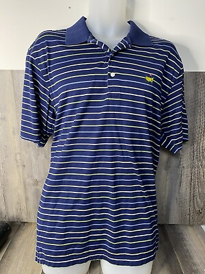 #ad Amen Corner Masters Augusta PGA Mens Golf Polo Blue Yellow Striped Large $24.00