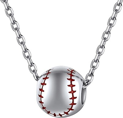 #ad 925 Sterling Silver Baseball Necklace Pendant Sport Jewelry for Women Men $60.52