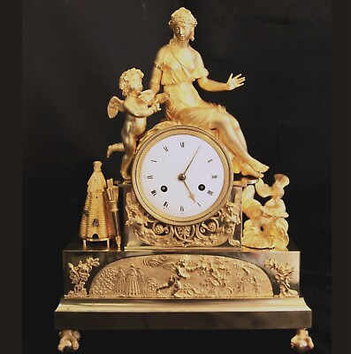 #ad Exquisite French Empire Ormolu Gilded Mantel Clock quot;Amor Stung by a Beequot; $4230.00