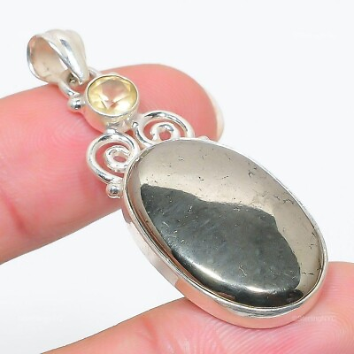 #ad Natural Pyrite Agate Gemstone Pendant 925 Sterling Silver Indian Jewelry $22.99