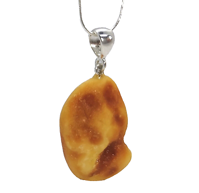 #ad STERLING SILVER 925 Raw Natural Baltic Amber Pendant Unique Fossil Gem Amulet $37.00