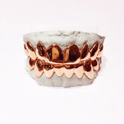 #ad SOLID 10K 14K Solid ROSE Gold Custom fit Plain REAL Gold Grill Grillz Gold Teeth $351.00