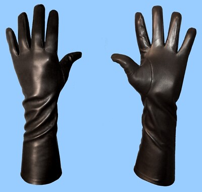 #ad Mens LONG BLACK LEATHER GLOVES SILK LINED GENUINE LAMBSKIN LEATHER HIGH QUALITY $89.95