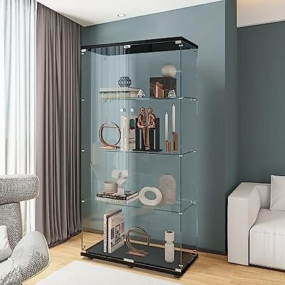 #ad 64quot;H Glass Display Cabinet 4 ShelfCurio Cabinets Floor Standing Glass Bookshelf $155.99
