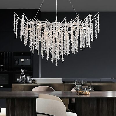 #ad Modern Crystal Tree Branch ChandelierLuxury Round Hanging Light 43in Silver $241.33
