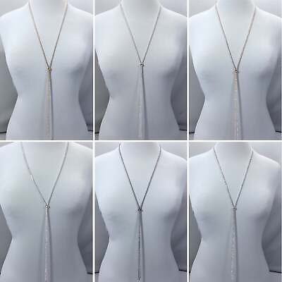 #ad Dainty Clear Rhinestones Slide Long Elegant Necklace 4 Different Colors $50.00