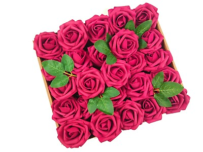 #ad US 50pcs Fuchsia Artificial Flowers Foam Roses Decoration DIY for Wedding Party $8.00