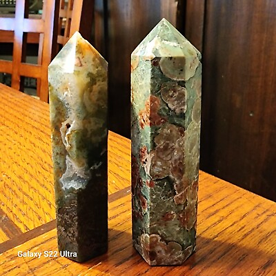 #ad Lot of 2 Crystal CherryBlossom And Green Agate Column Pillars $23.00