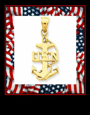 #ad NEW 14K YELLOW GOLD US NAVY ANCHOR CHARM PENDANT $311.00