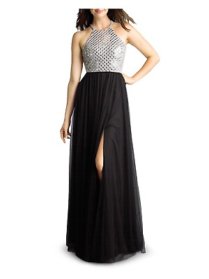 #ad Basix Womens Black Mirrored Sleeveless Full Length Formal Fit Flare Dress 2 $27.99