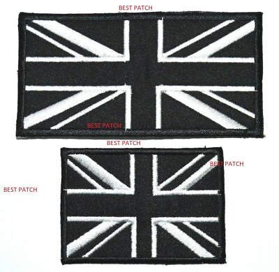 #ad Embroidered Union Jack British Patch Iron Sew On Black UK Flag Badge 2 Sizes GBP 2.65