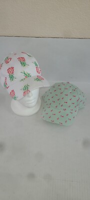 #ad Lot 2 Womens Beach Flamingo Pineapple Hat Nwot Adjustable Strapback Green White $8.77