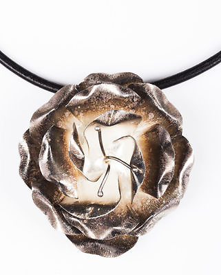 #ad Massive Sterling Silver Rose Flower Necklace $125.00