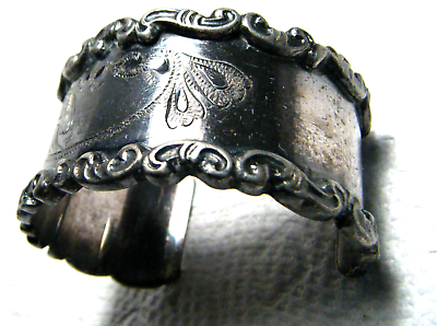 #ad Chunky Antique Victorian Thick Carved Sterling Plated Etched Cuff Bracelet $59.25