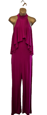#ad FOREVER UNIQUE jumpsuit size 8 Damsel magenta frill front all in one halter neck GBP 14.99